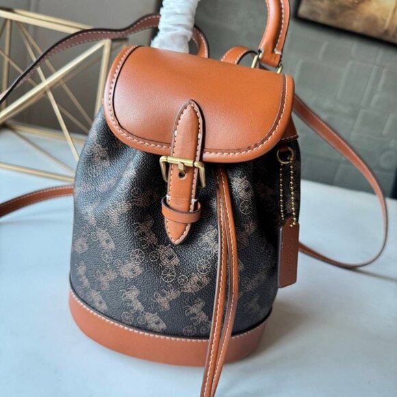 Coach Mini Backpack CAM31 Carriage pattern Saddle Brown from japan free shipping - Picture 2 of 5